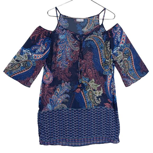 Tommy Bahama Paisley Leaves Cold-Shoulder Cover-Up Size Medium Blue Lightweight - Picture 3 of 8